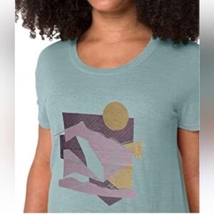 VAUDE Teal Green Short Sleeve T-Shirt Mountain & Sun Graphic Design